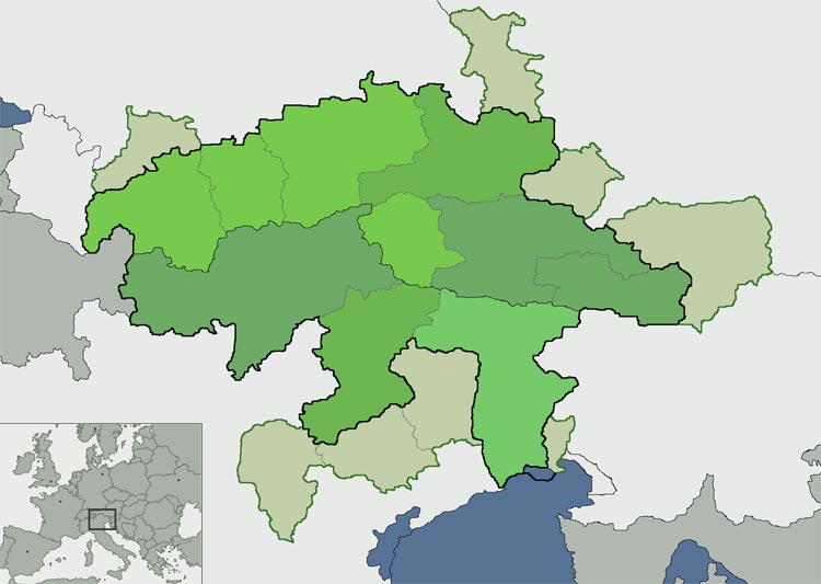 Karte - Interreg IV Partnerregionen